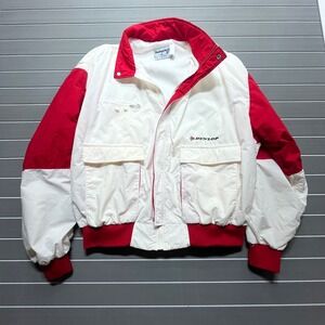 Vintage Dunlop Red White Track Jacket Windbreaker Bomber Style XL Made USA
